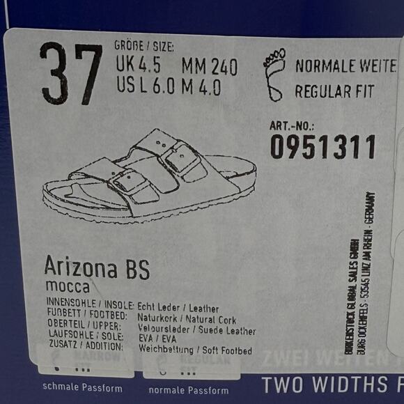 NIB• Birkenstock Arizona Soft Footbed Suede Leather 
Size:37 L6/M4 Normal Width - Picture 8 of 8
